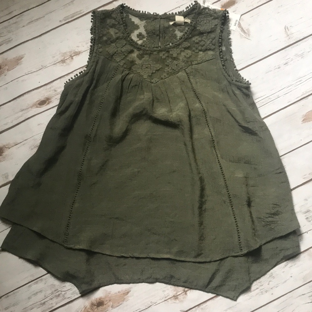 Olive green embroidered sleeveless top flare top